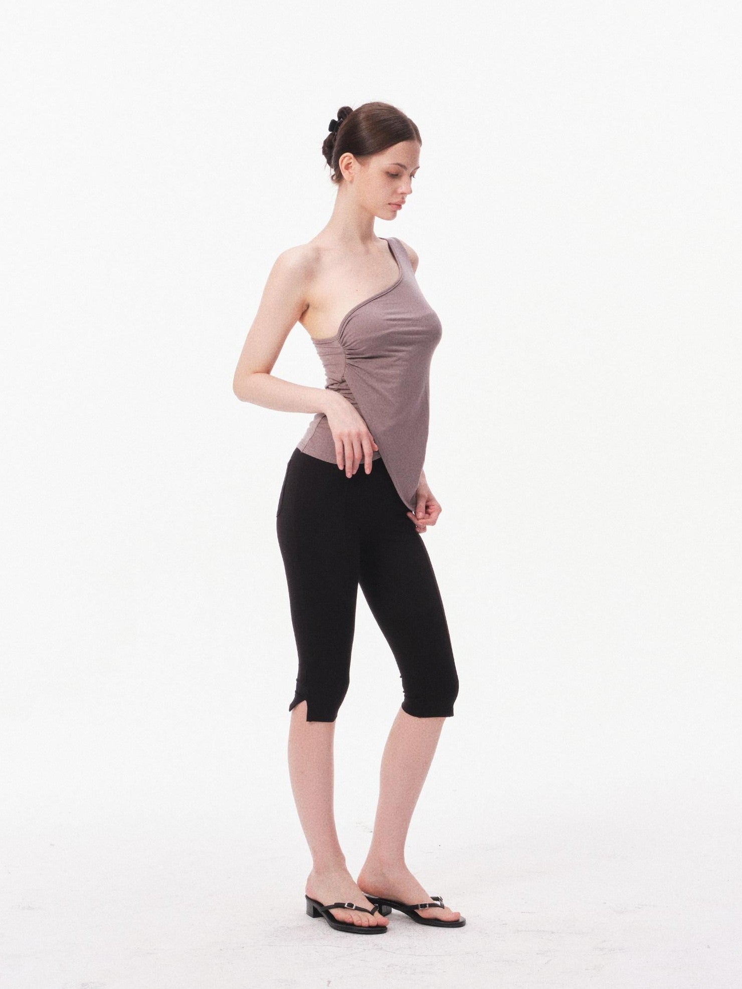 innerflow Gray Asymmetric One Shoulder Ribbon Tie Women&