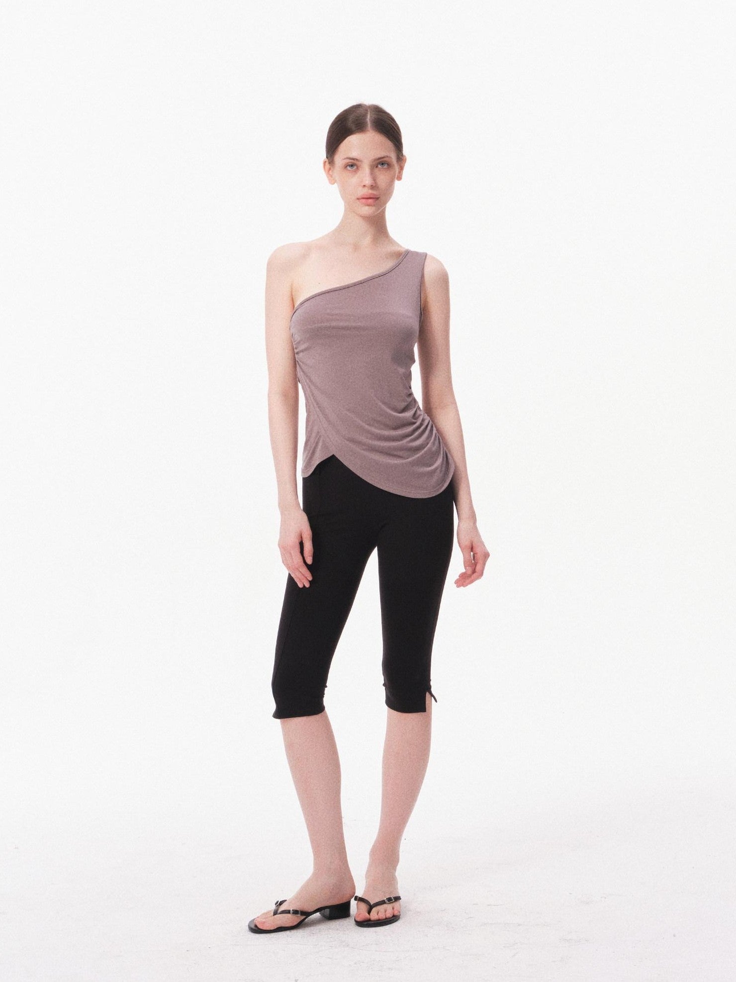 innerflow Gray Asymmetric One Shoulder Ribbon Tie Women&