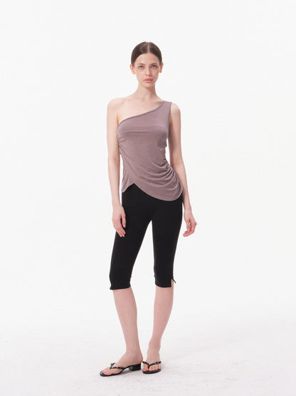 innerflow Gray Asymmetric One Shoulder Ribbon Tie Women&