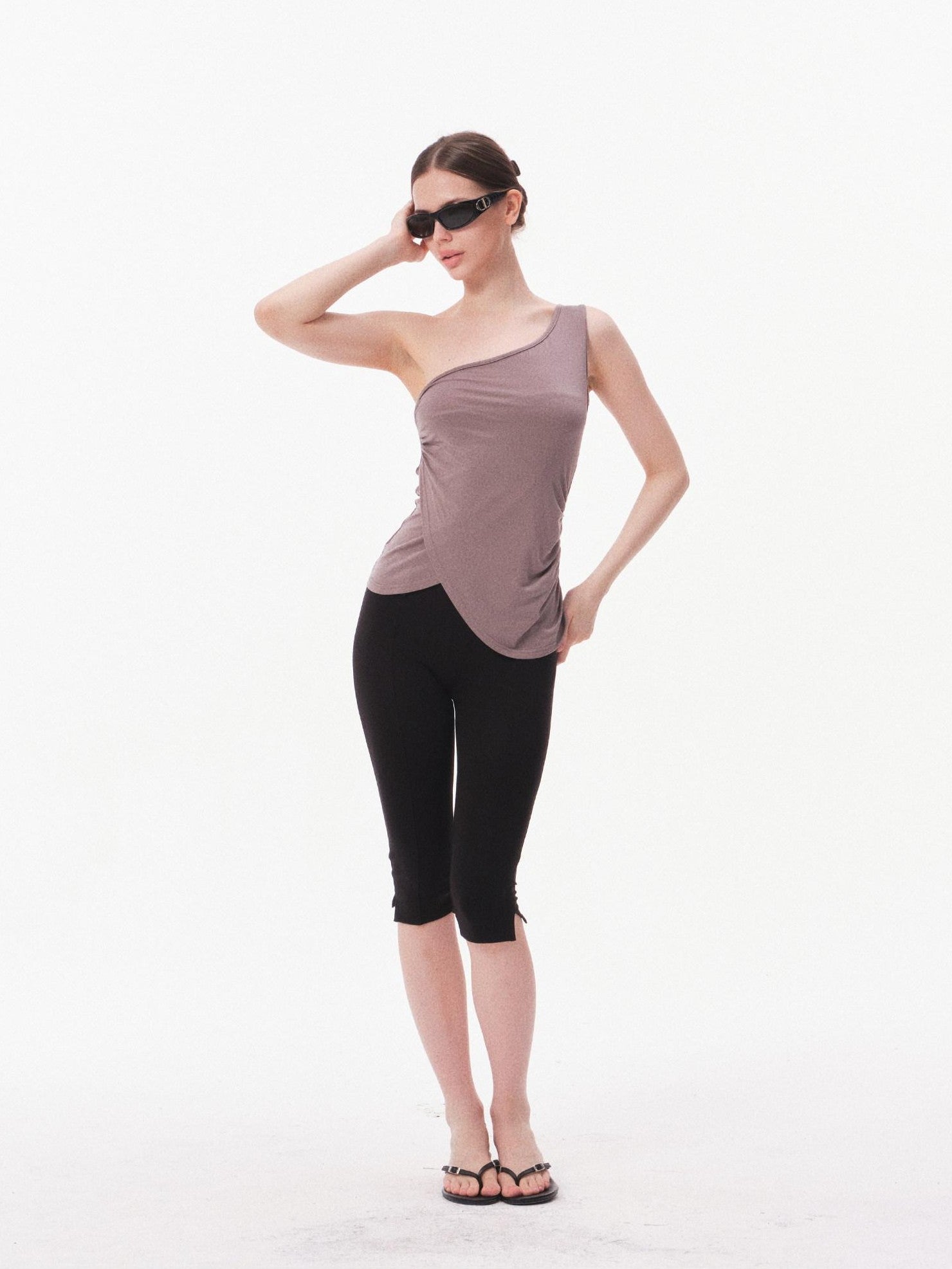 innerflow Gray Asymmetric One Shoulder Ribbon Tie Women&