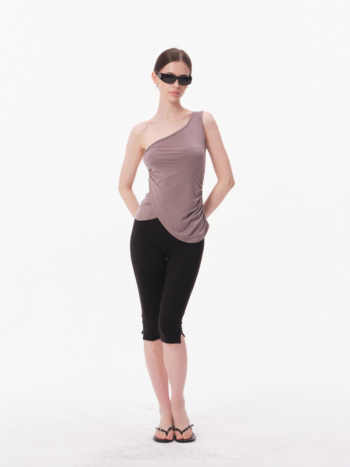 innerflow Gray Asymmetric One Shoulder Ribbon Tie Women&