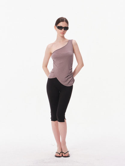 innerflow Gray Asymmetric One Shoulder Ribbon Tie Women&