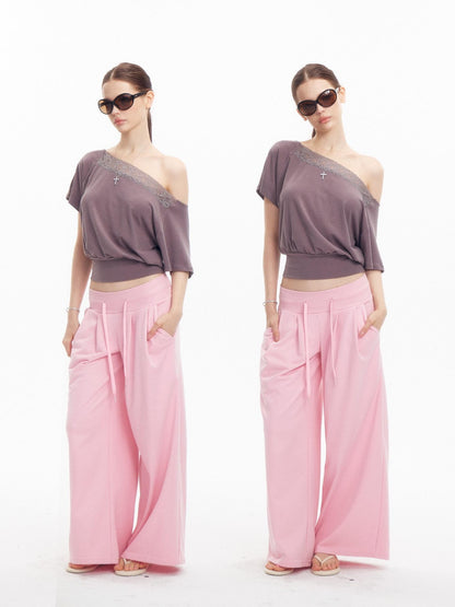 innerflow Gray Lace Splice Asymmetric Cropped Women&