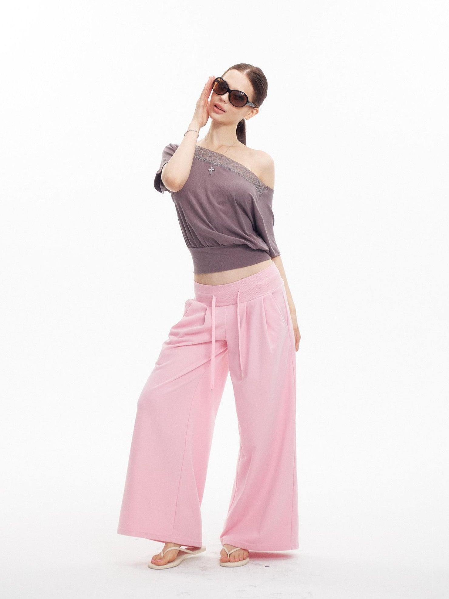 innerflow Gray Lace Splice Asymmetric Cropped Women&