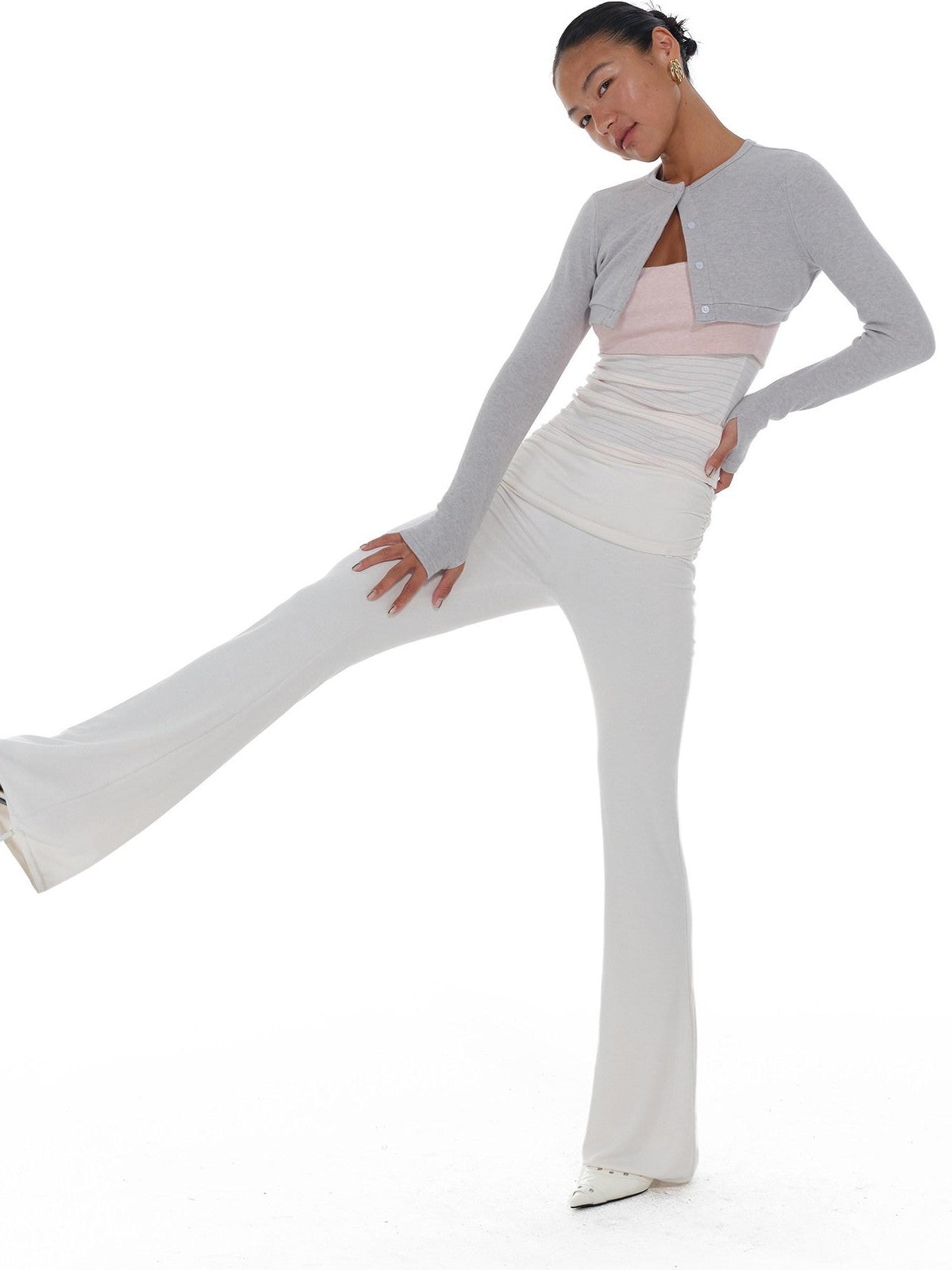 innerflow Gray Pink Striped Spliced Cropped Slim Two Piece Set Women&