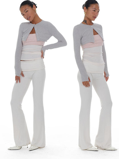 innerflow Gray Pink Striped Spliced Cropped Slim Two Piece Set Women&