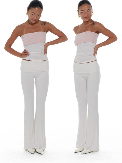 innerflow Gray Pink Striped Spliced Cropped Slim Two Piece Set Women&