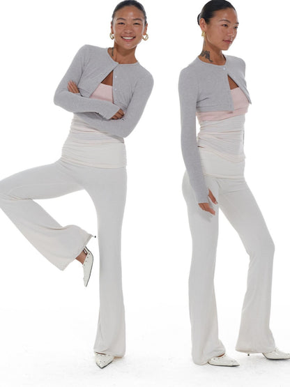 innerflow Gray Pink Striped Spliced Cropped Slim Two Piece Set Women&