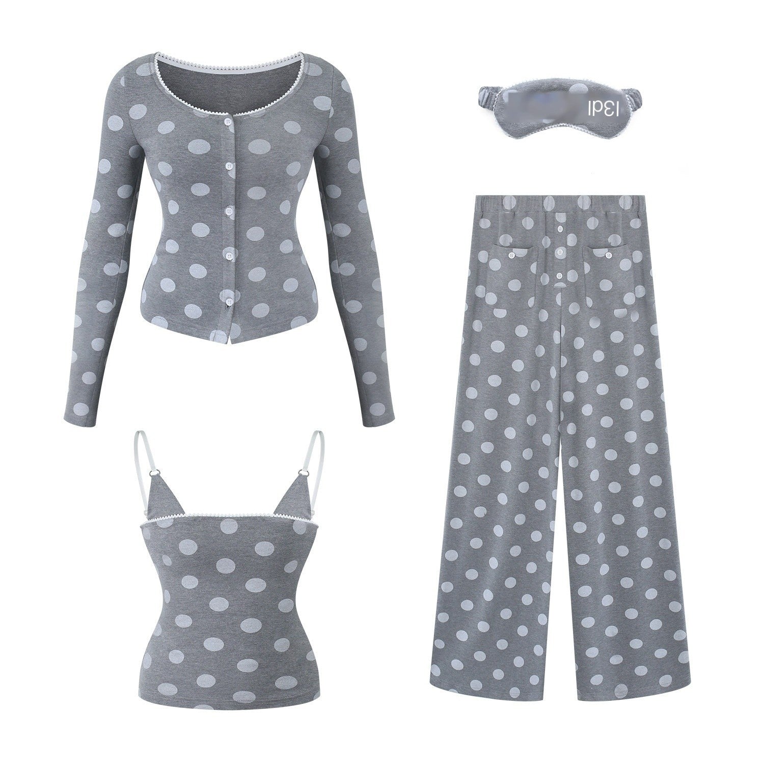 innerflow_Gray_Polka_Dot_Cardigan_Camisole_Women&