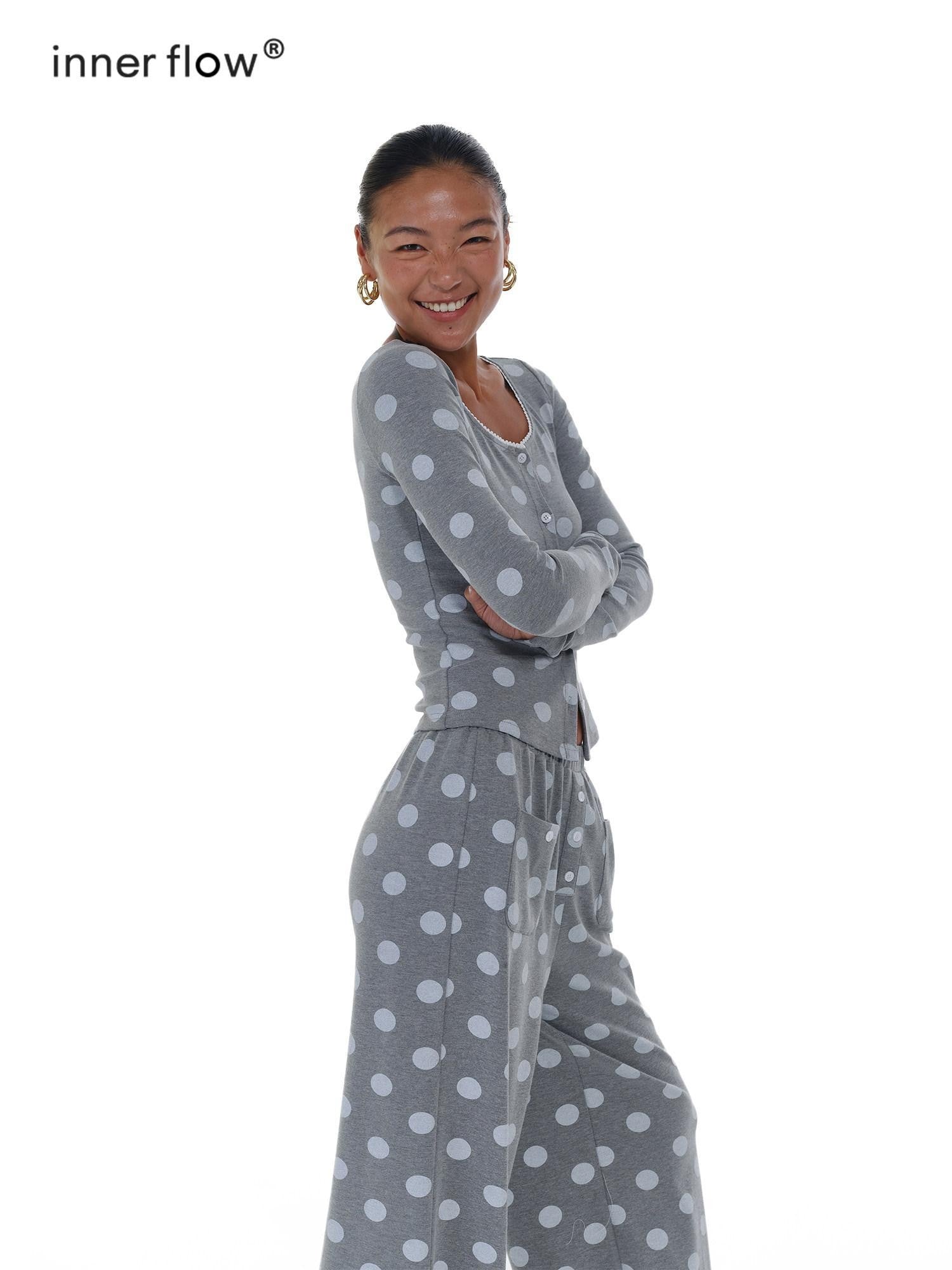 innerflow Gray Polka Dot Cardigan Camisole Women&