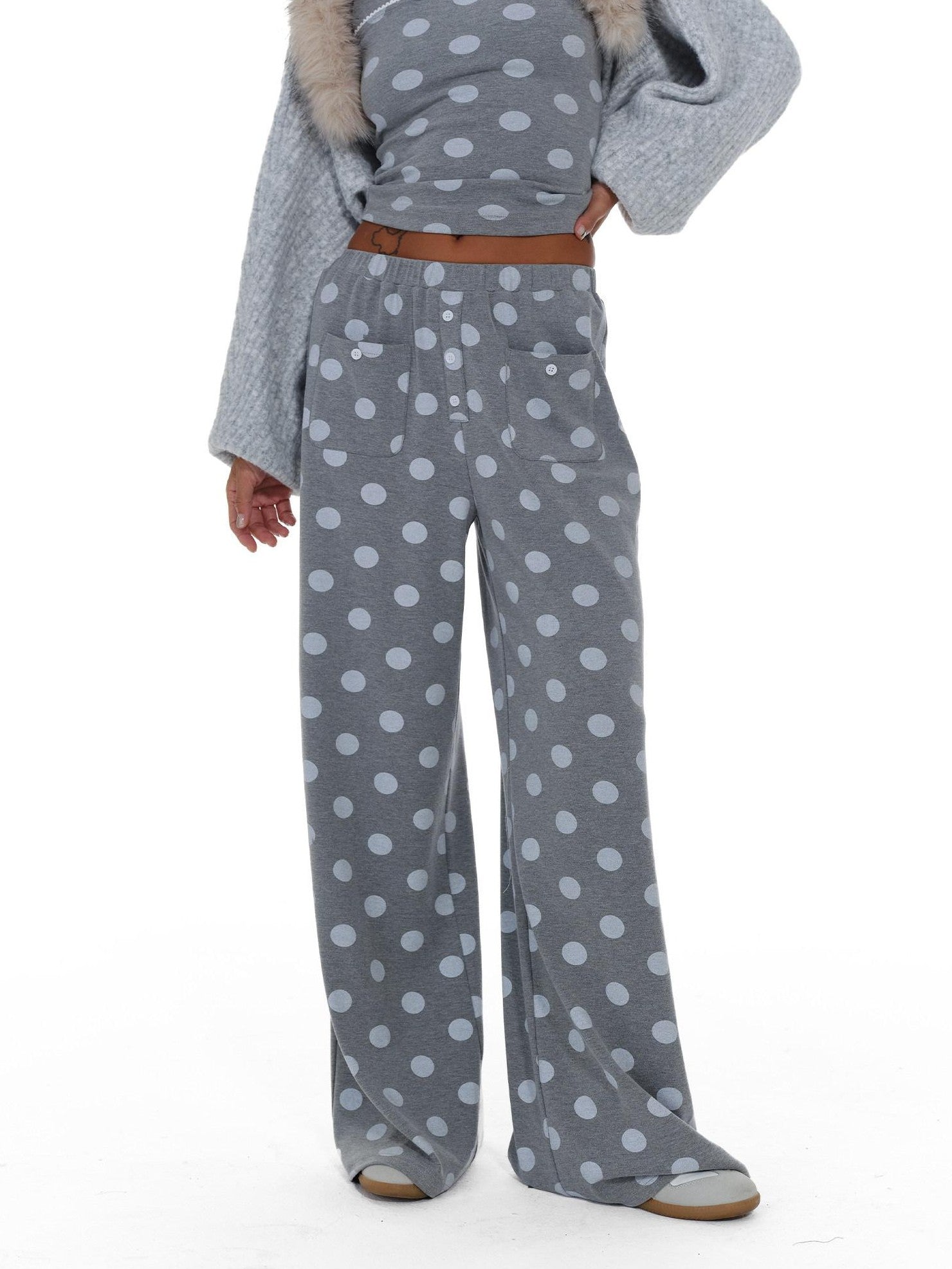 innerflow Gray Polka Dot Cardigan Camisole Women&