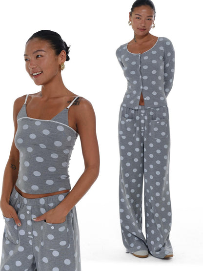 innerflow Gray Polka Dot Cardigan Camisole Women&