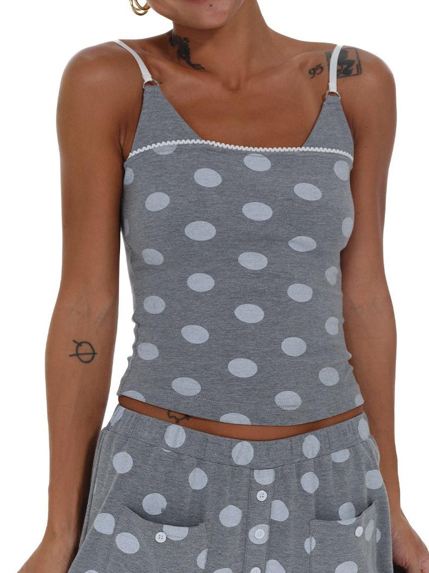 innerflow Gray Polka Dot Cardigan Camisole Women&