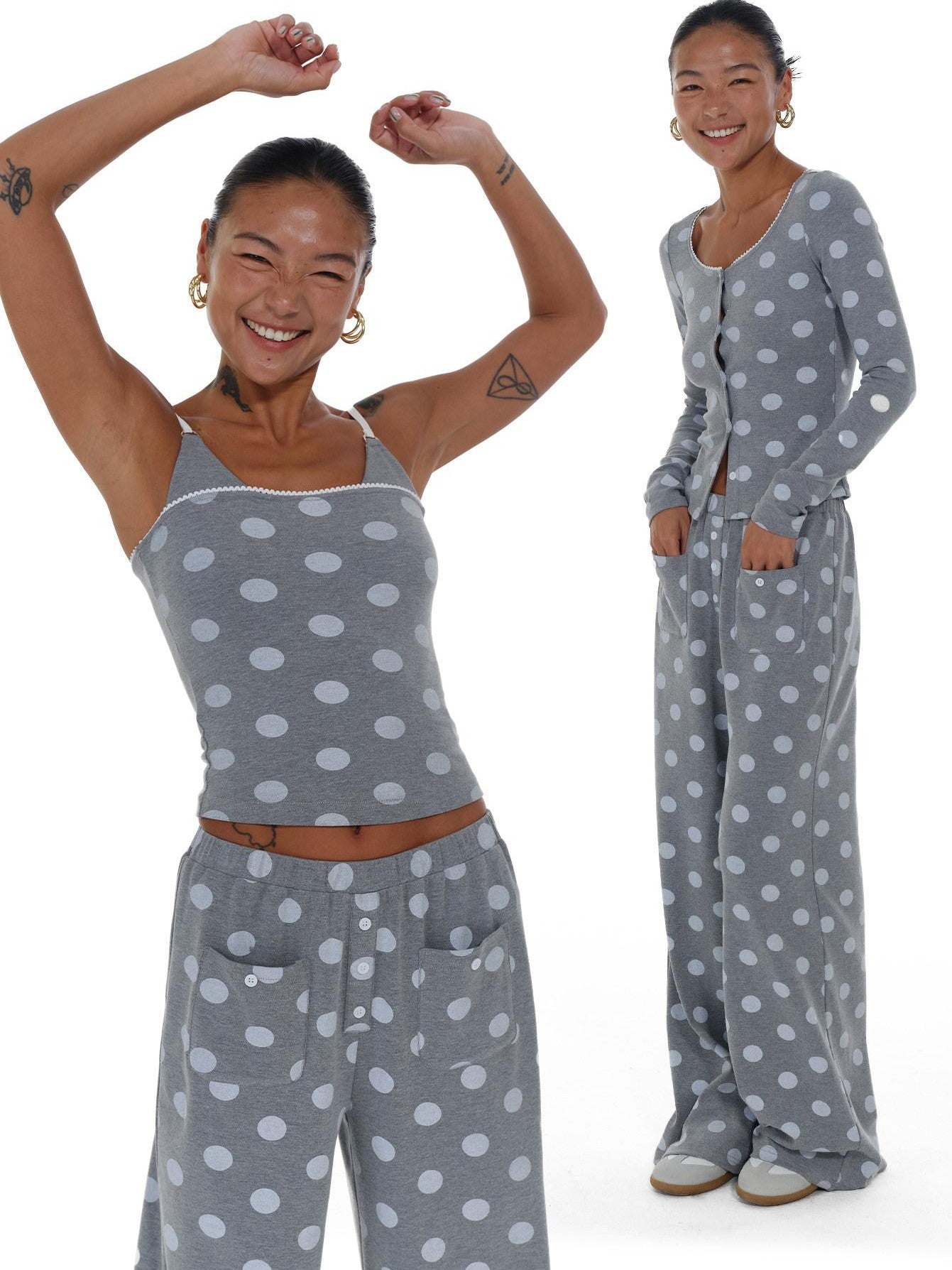 innerflow Gray Polka Dot Cardigan Camisole Women&