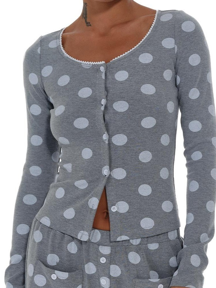 innerflow Gray Polka Dot Cardigan Camisole Women&