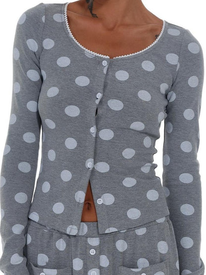 innerflow Gray Polka Dot Cardigan Camisole Women&