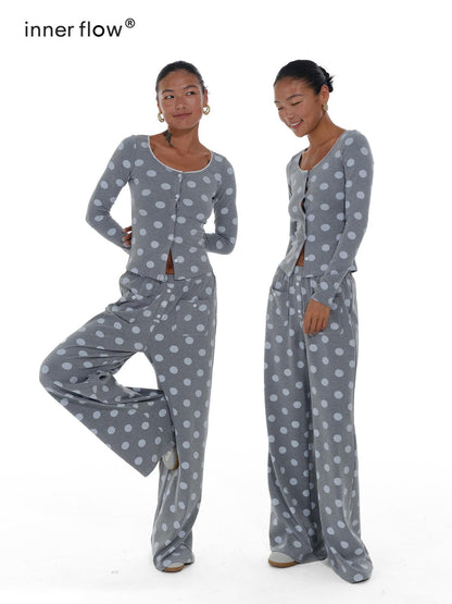 innerflow Gray Polka Dot Cardigan Camisole Women&