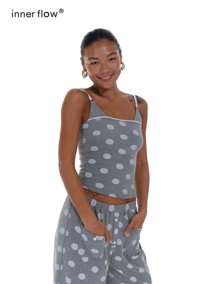 innerflow Gray Polka Dot Cardigan Camisole Women&