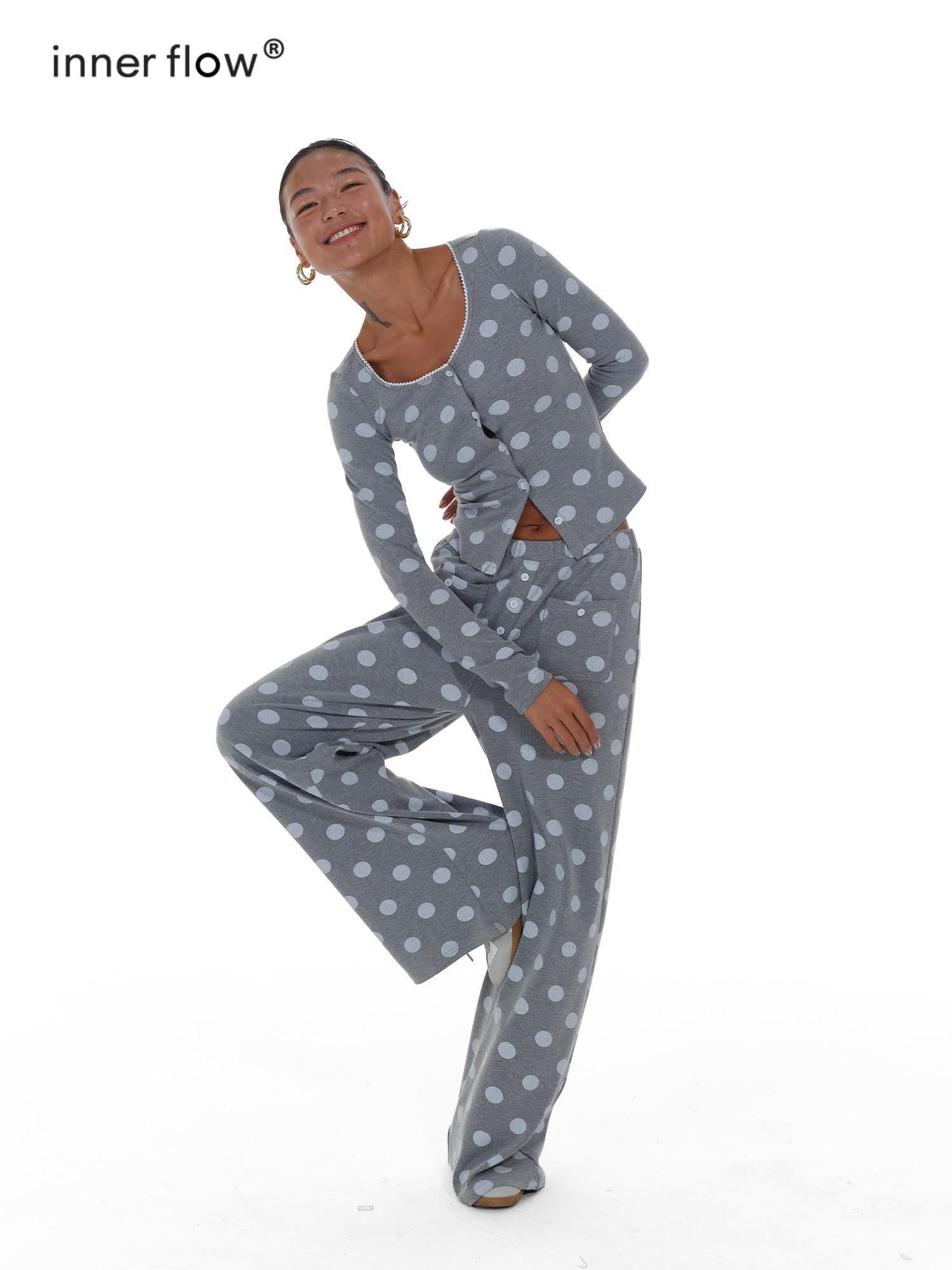 innerflow Gray Polka Dot Cardigan Camisole Women&