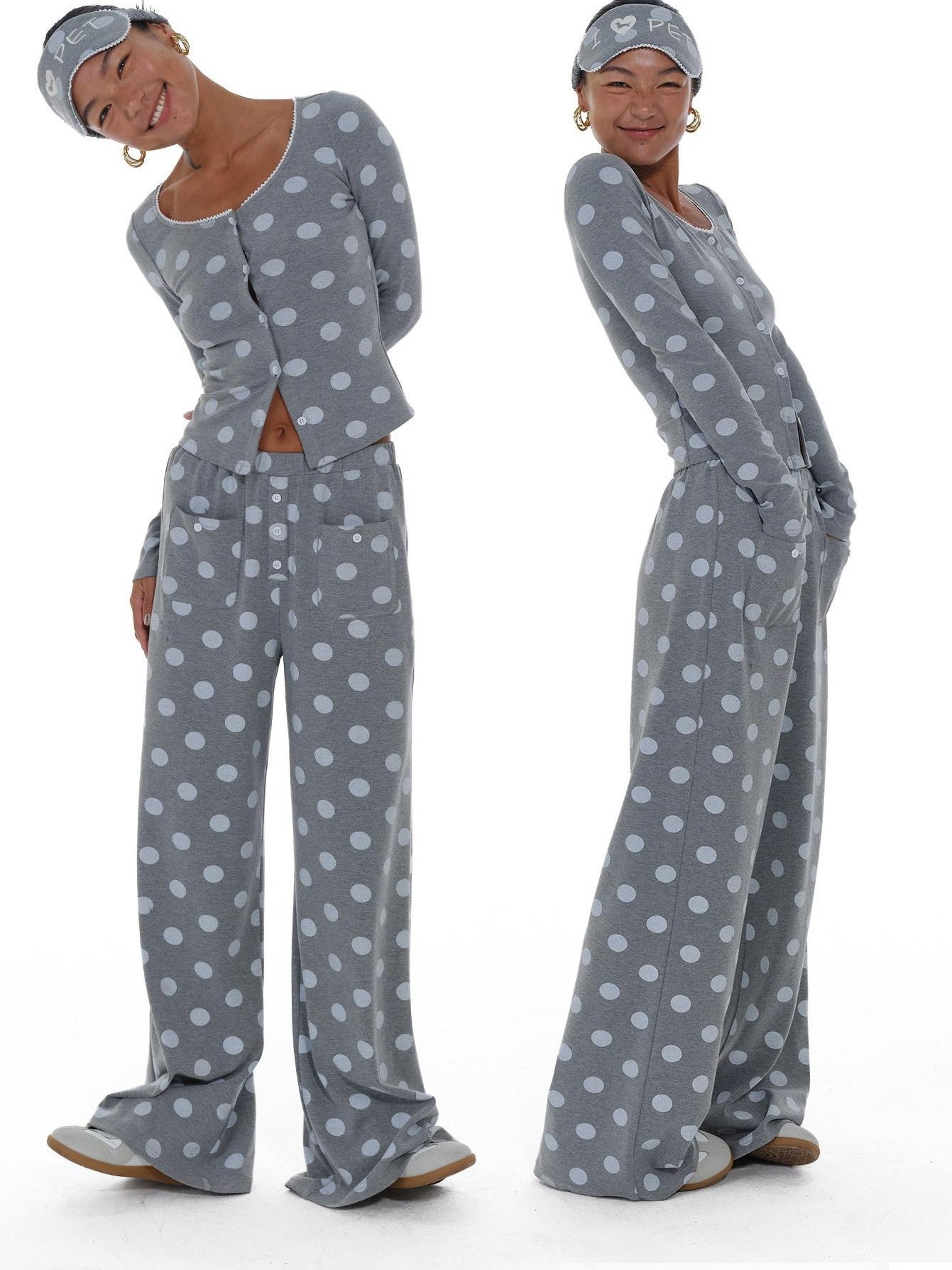 innerflow Gray Polka Dot Cardigan Camisole Women&