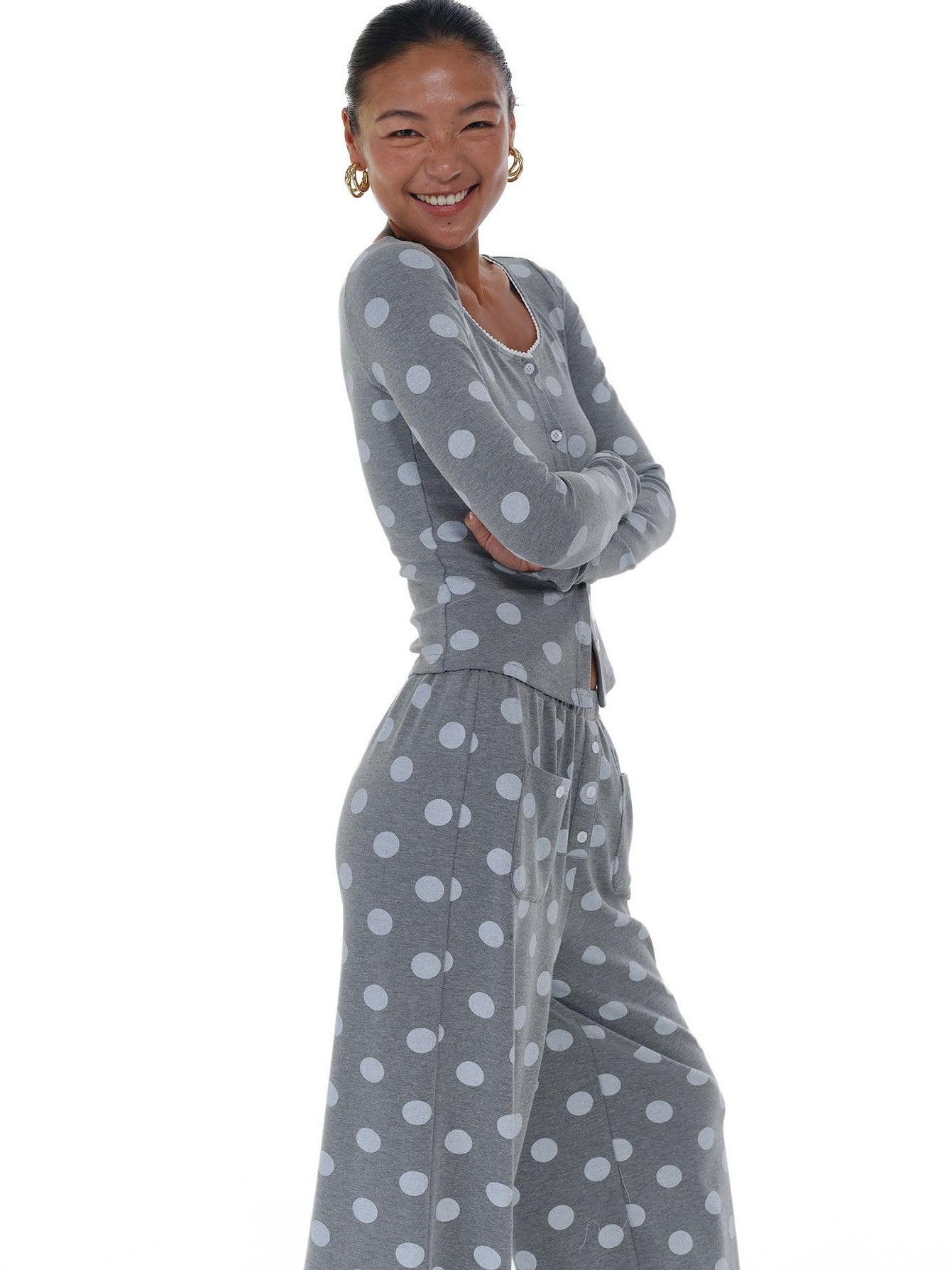 innerflow Gray Polka Dot Cardigan Camisole Women&