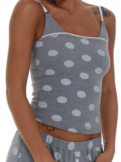 innerflow Gray Polka Dot Cardigan Camisole Women&