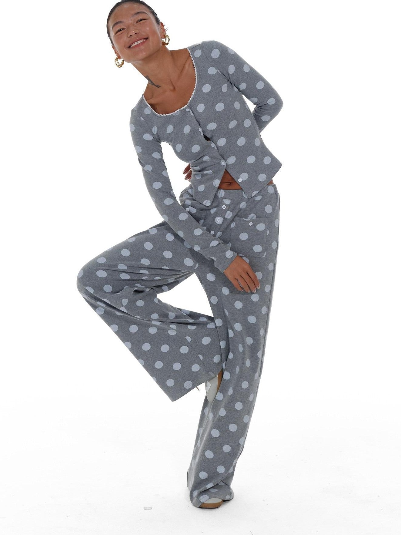 innerflow Gray Polka Dot Cardigan Camisole Women&