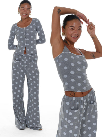 innerflow Gray Polka Dot Cardigan Camisole Women&