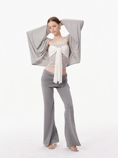 innerflow Gray Striped Bustier Cardigan High Waist Women&
