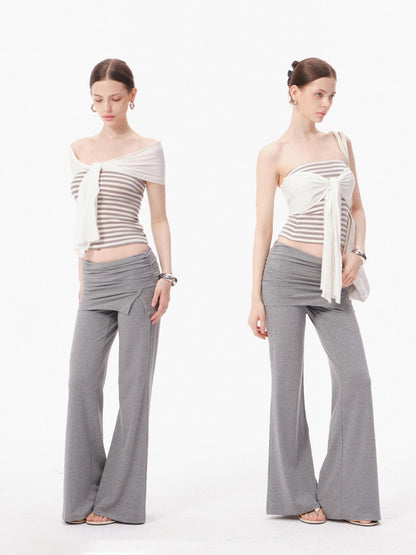 innerflow Gray Striped Bustier Cardigan High Waist Women&