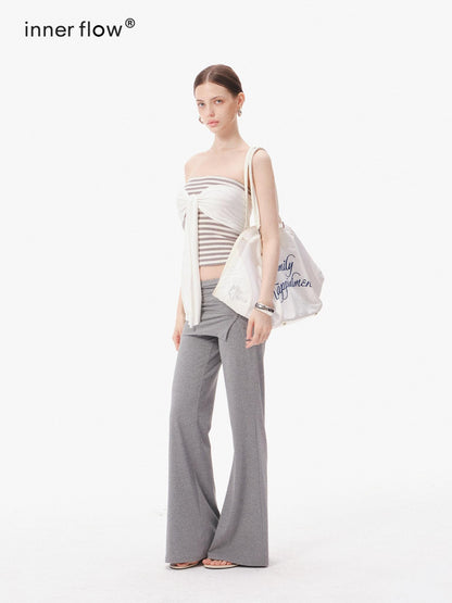 innerflow Gray Striped Bustier Cardigan High Waist Women&