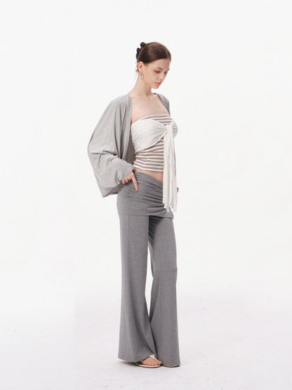 innerflow Gray Striped Bustier Cardigan High Waist Women&