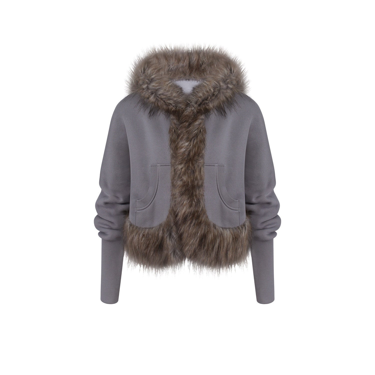 innerflow_Grey_Hooded_Eco_Fur_Trim_Fleece_Lined_Women&