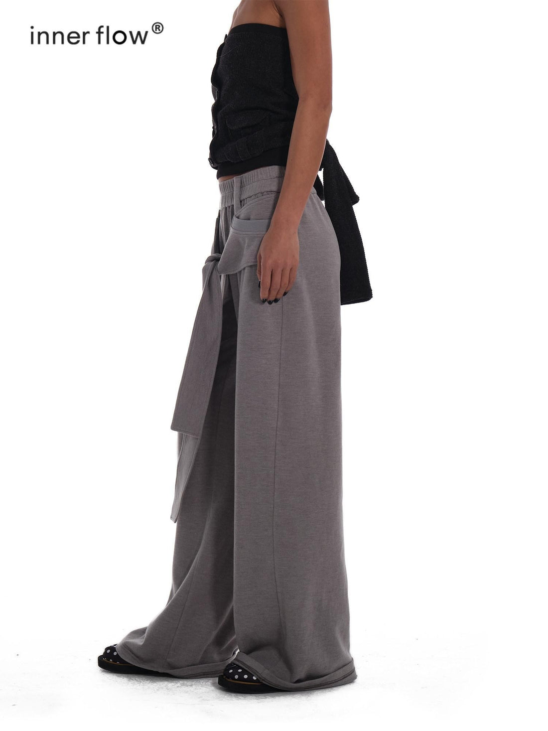 innerflow Heather Grey Tie Wide Leg Women&