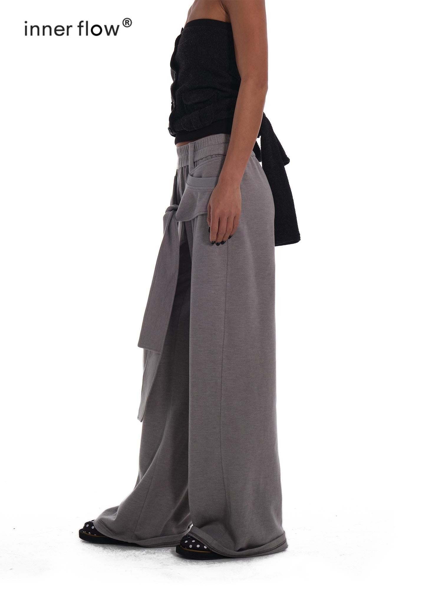 innerflow Heather Grey Tie Wide Leg Women&