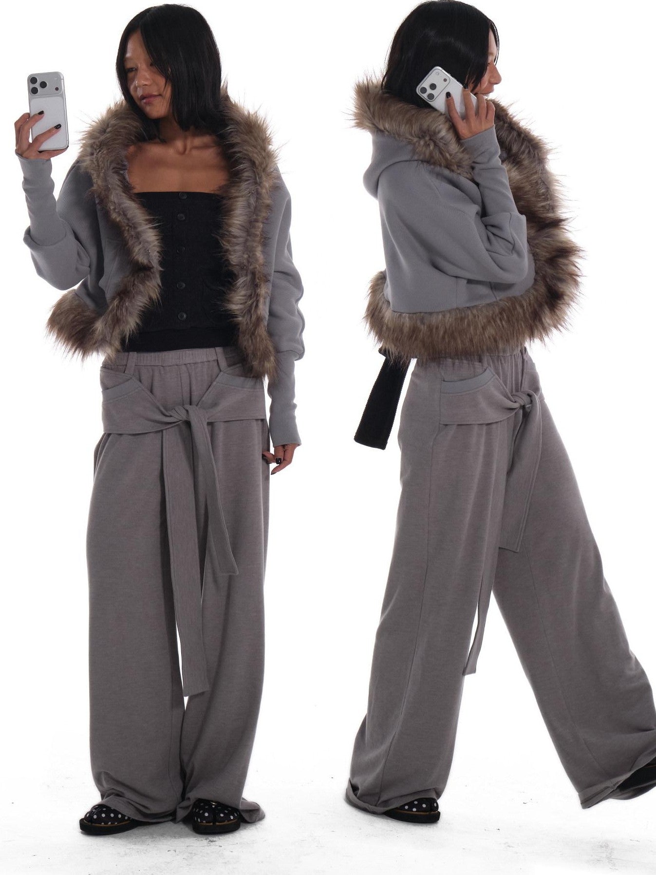 innerflow Heather Grey Tie Wide Leg Women&