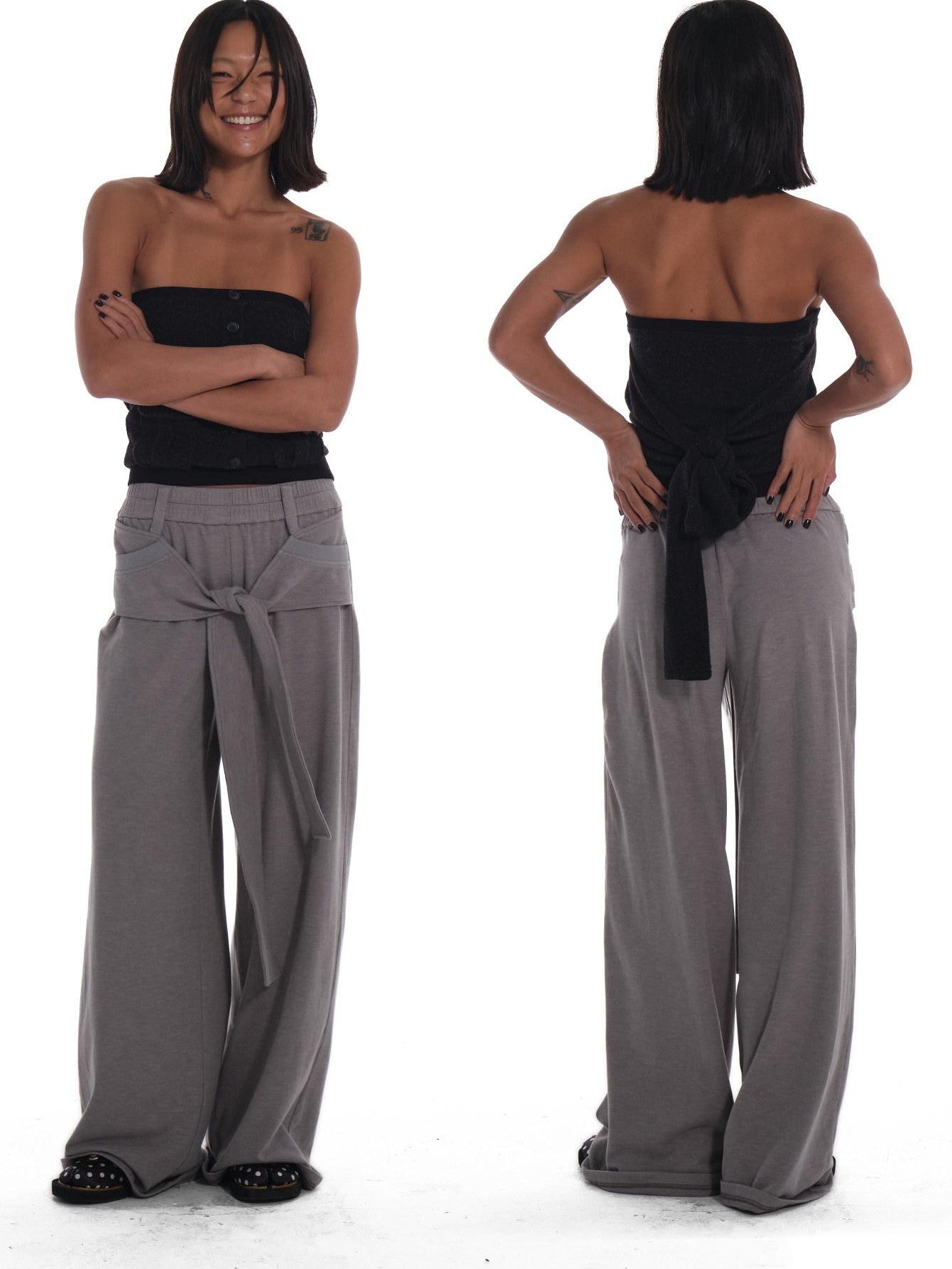 innerflow Heather Grey Tie Wide Leg Women&
