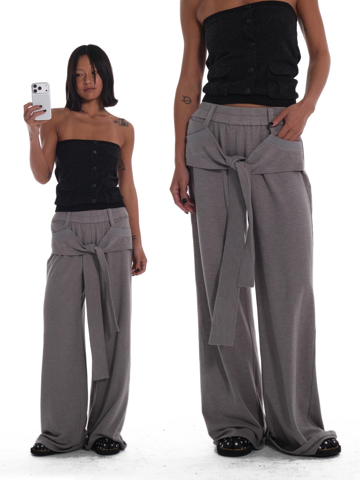 innerflow Heather Grey Tie Wide Leg Women&