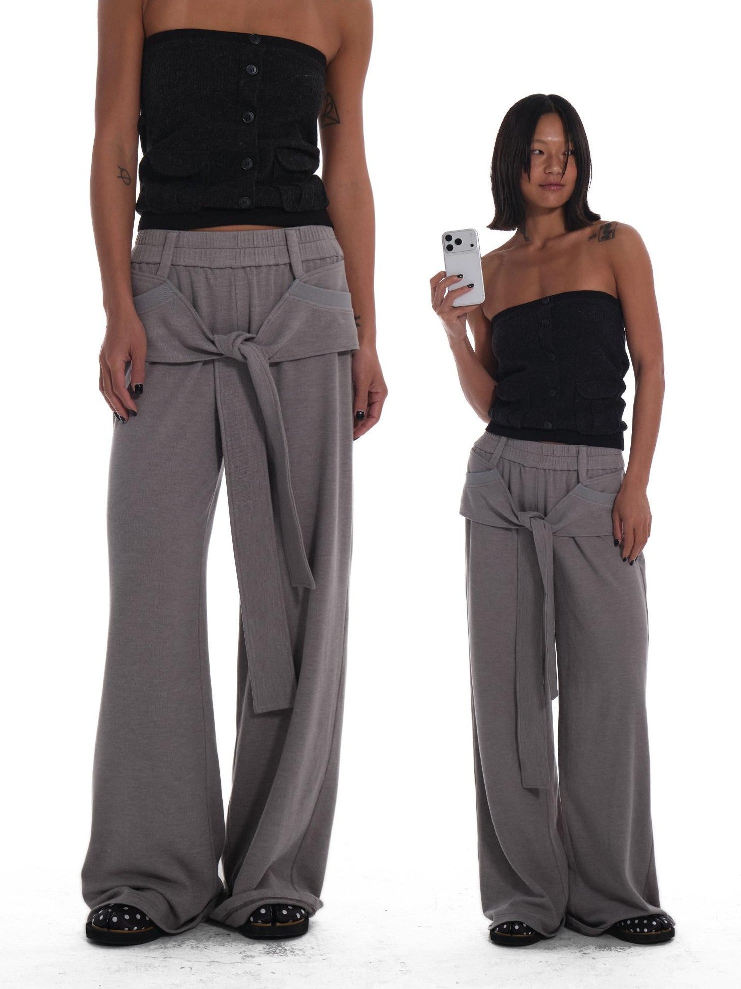 innerflow Heather Grey Tie Wide Leg Women&