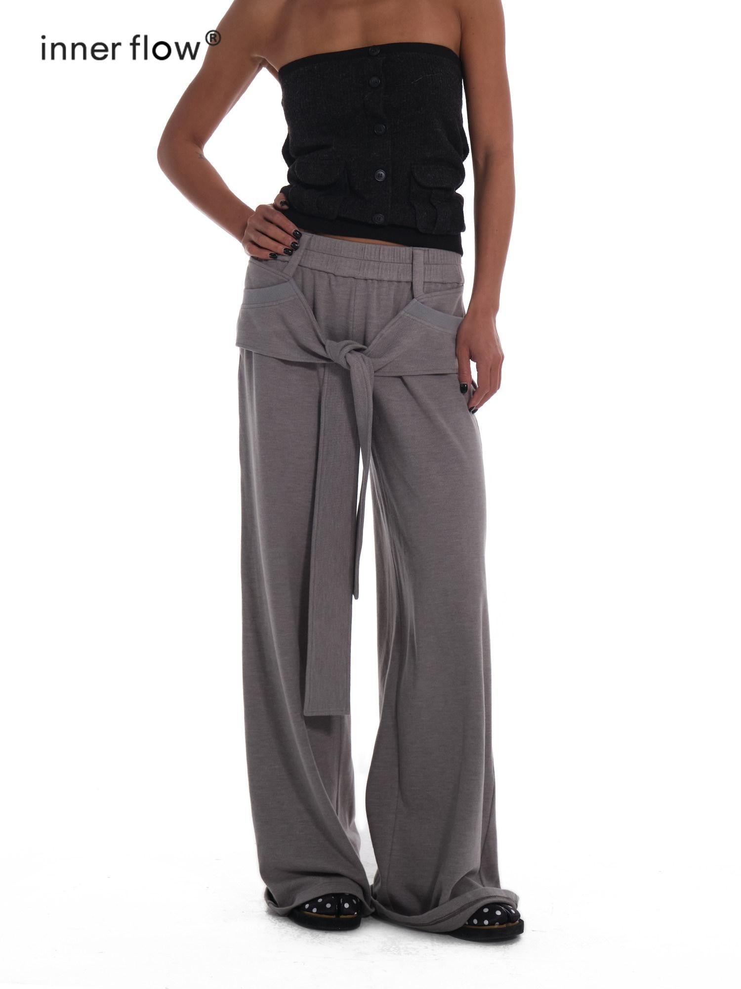 innerflow Heather Grey Tie Wide Leg Women&