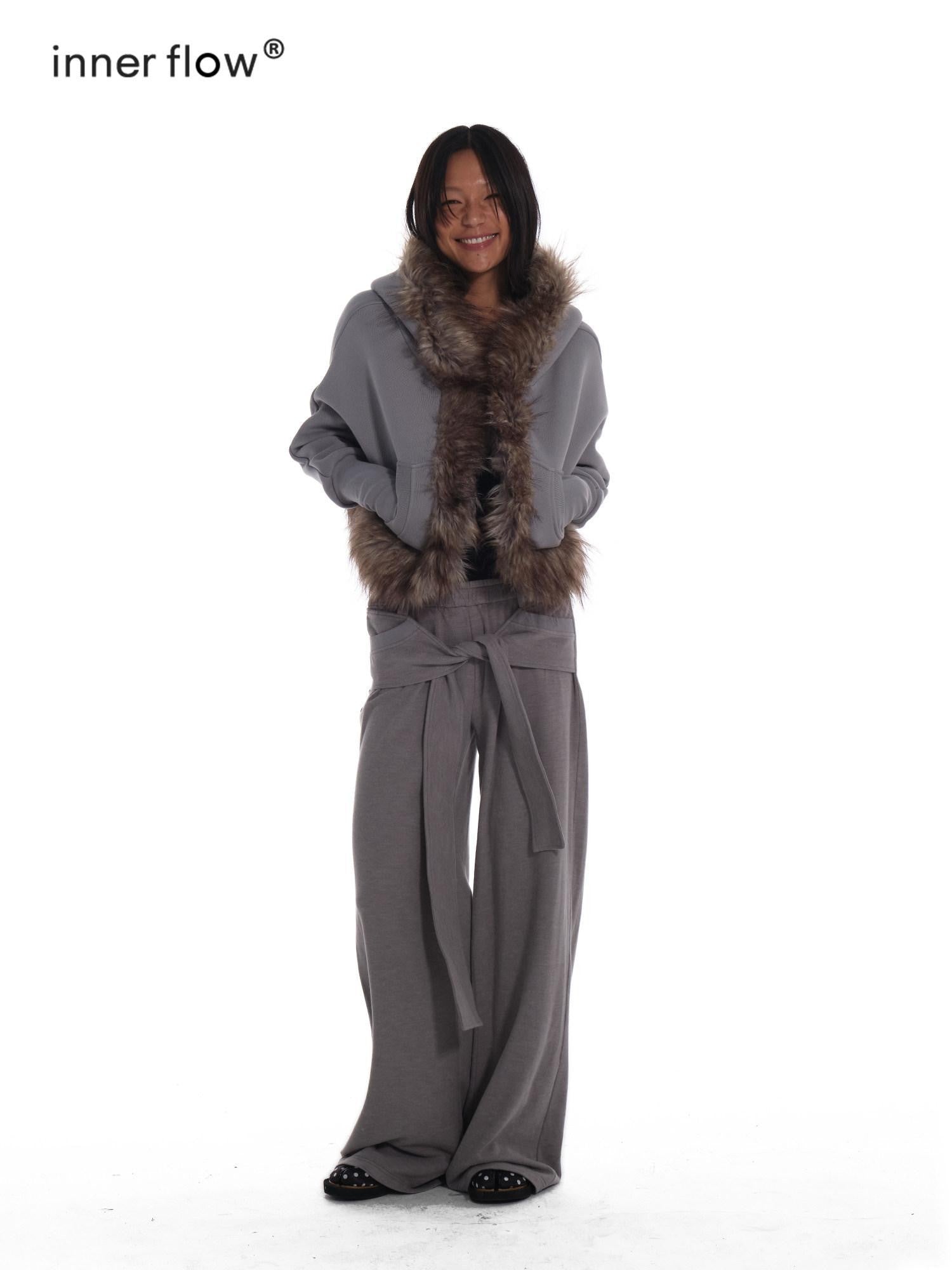 innerflow Heather Grey Tie Wide Leg Women&