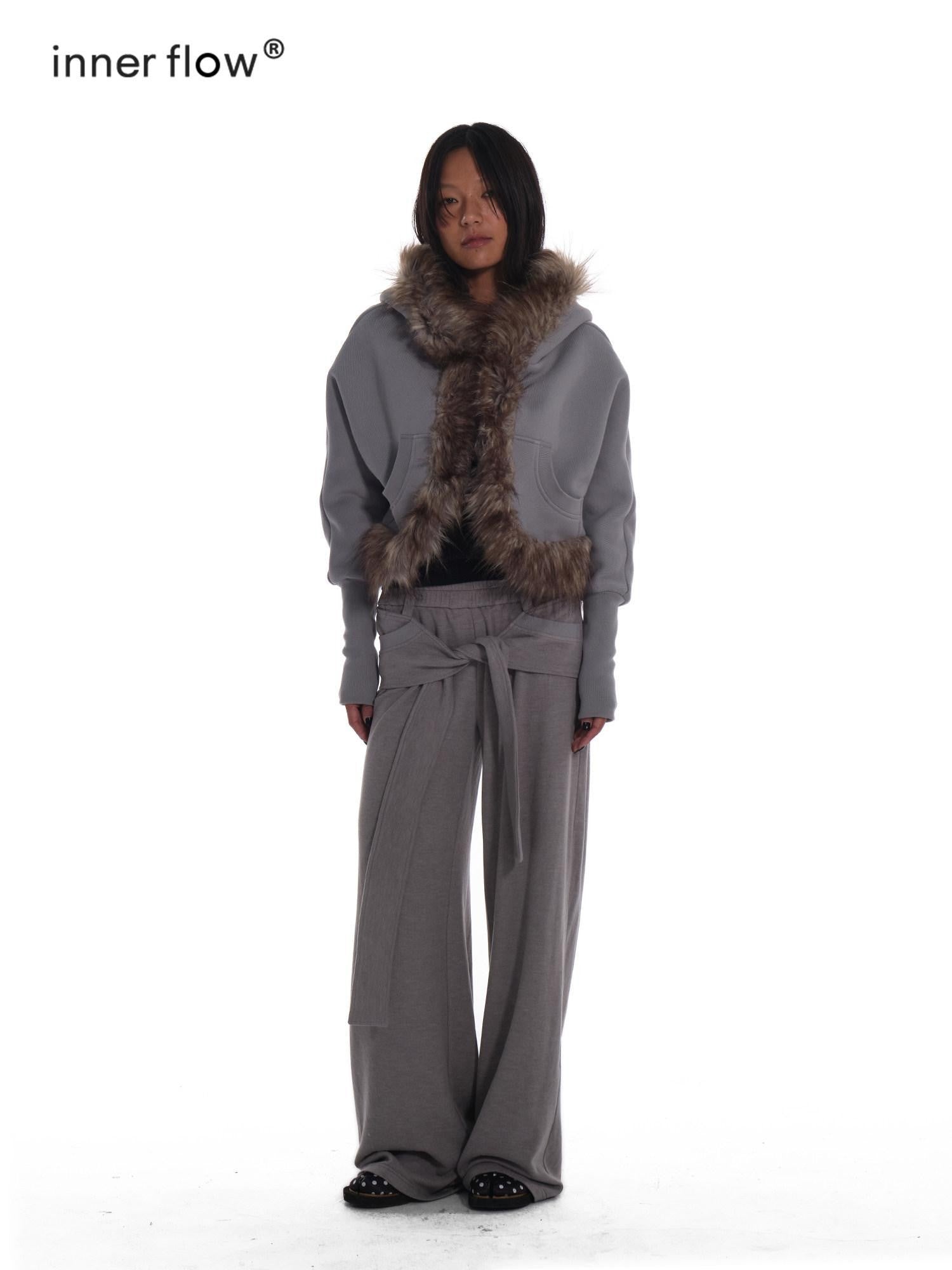 innerflow Heather Grey Tie Wide Leg Women&