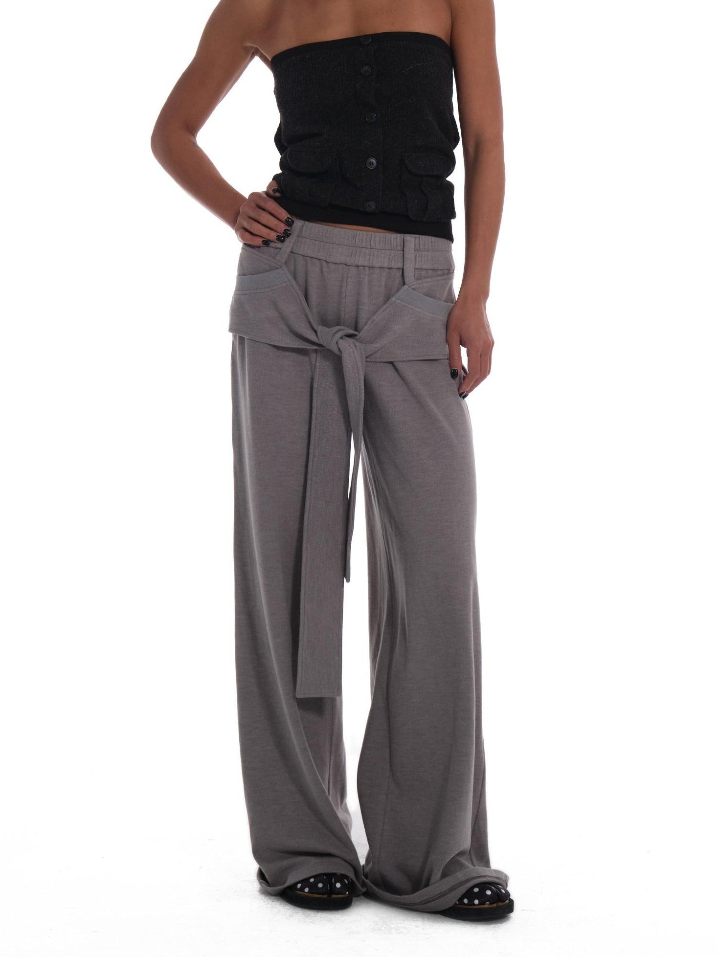 innerflow Heather Grey Tie Wide Leg Women&