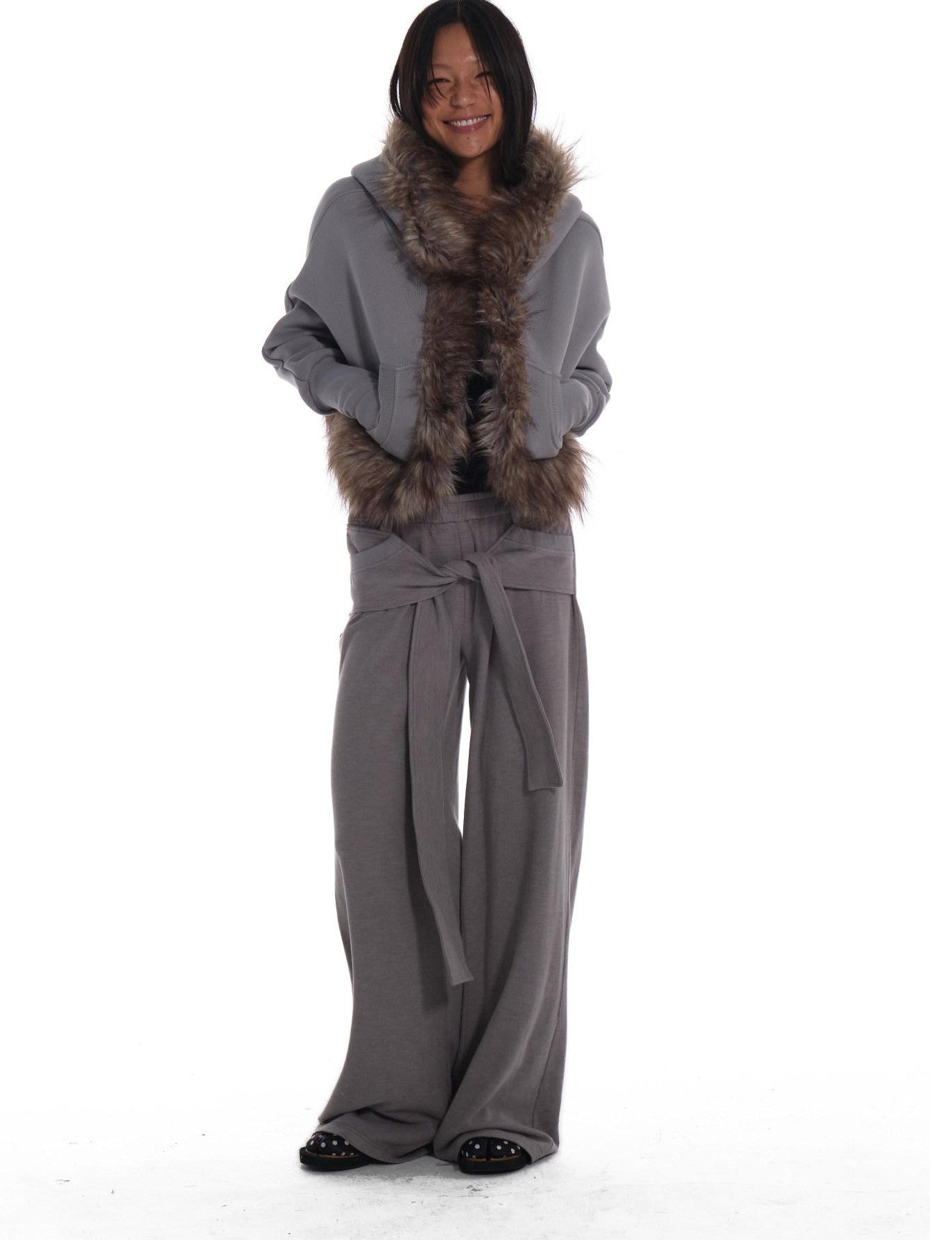 innerflow Heather Grey Tie Wide Leg Women&