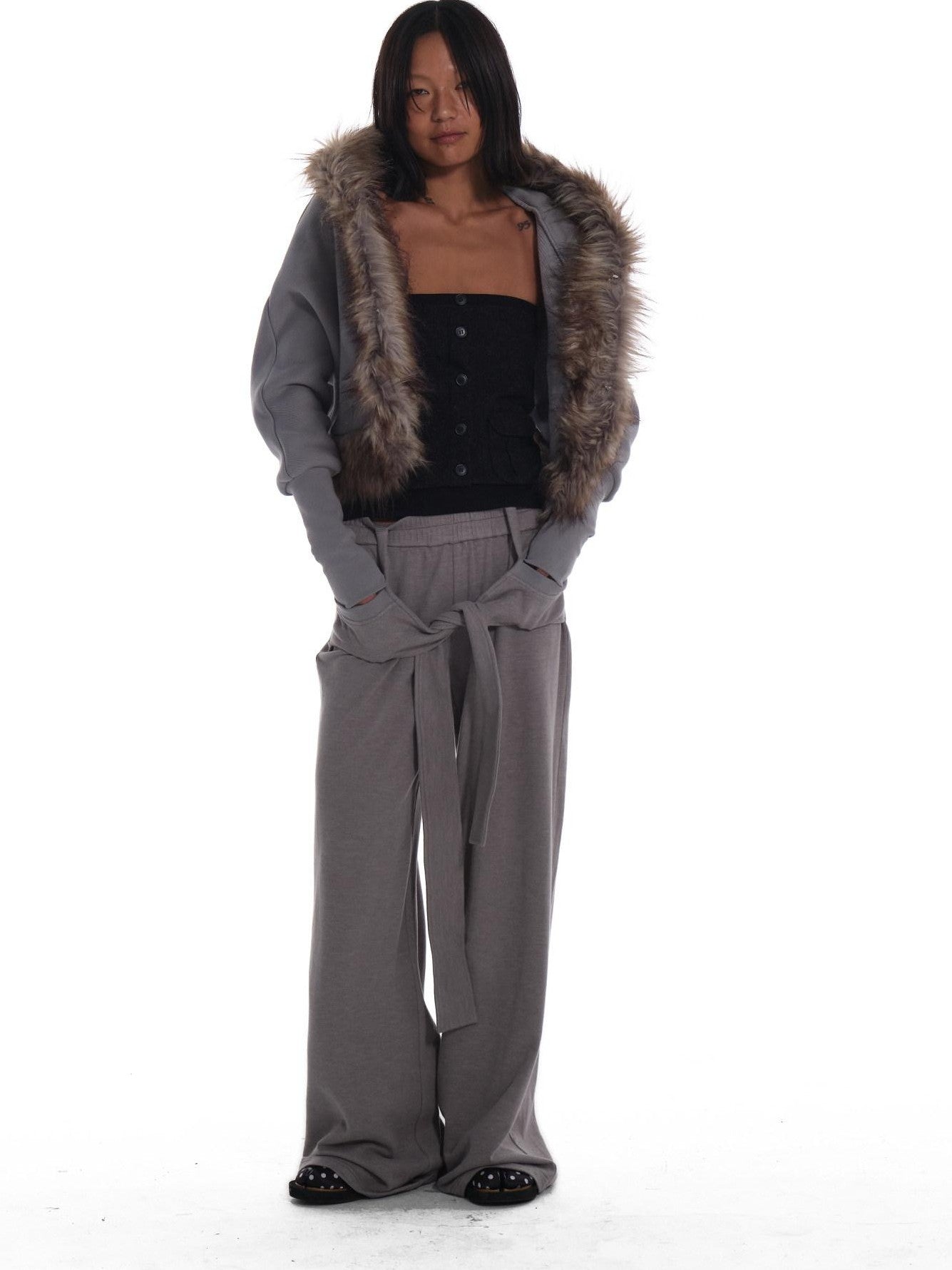 innerflow Heather Grey Tie Wide Leg Women&