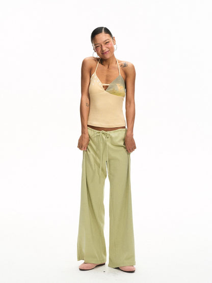 innerflow Khaki Green Deer Print Colorblock Women&