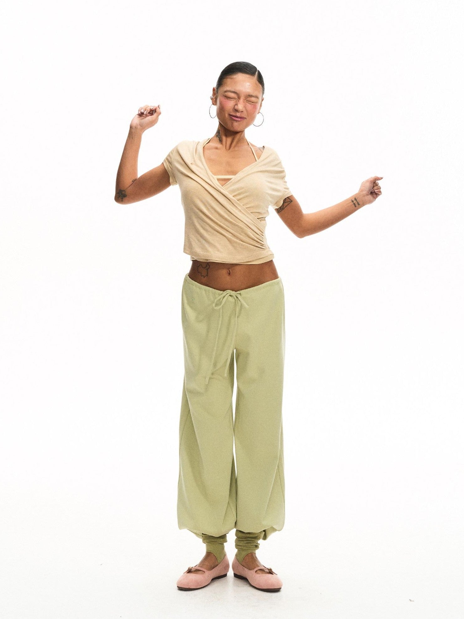 innerflow Khaki Green Deer Print Colorblock Women&