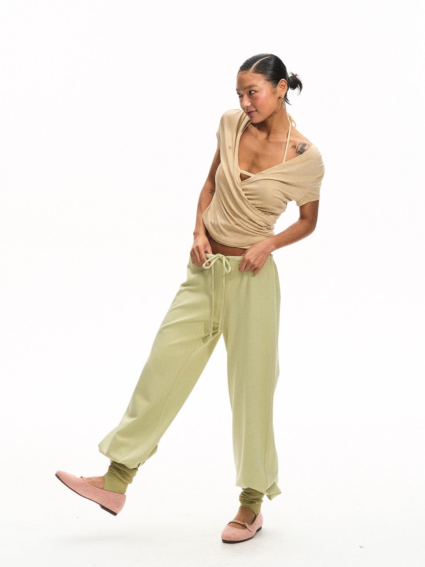 innerflow Khaki Green Deer Print Colorblock Women&