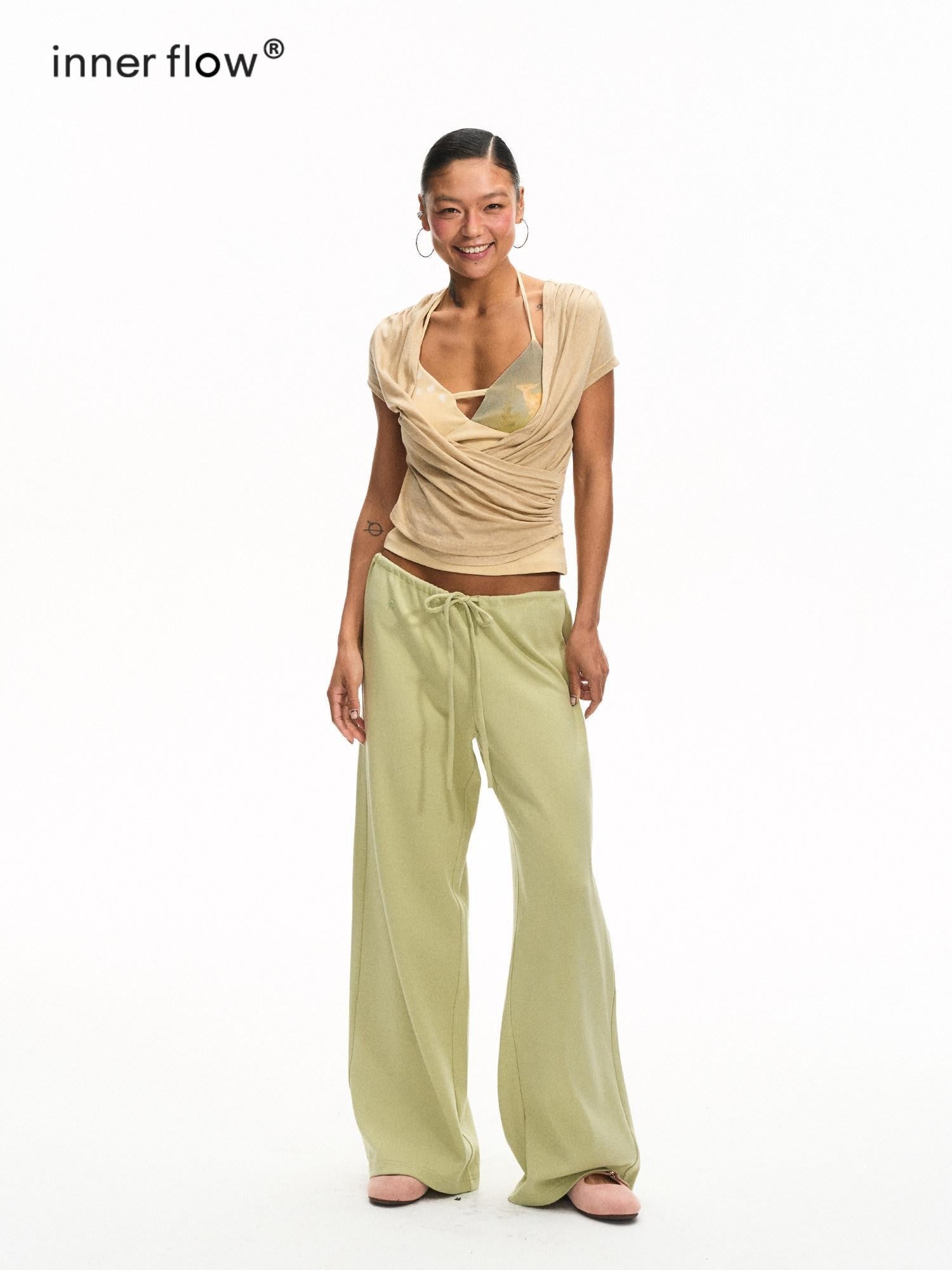 innerflow Khaki Green Deer Print Colorblock Women&