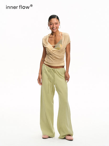 innerflow Khaki Green Deer Print Colorblock Women&